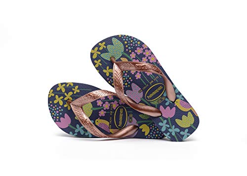 Chinelo, Havaianas, Kids Flores, Marinho/Dourado, 27/28, Meninas