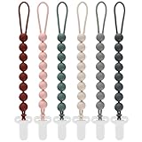 6-Pack Silicone Pacifier Clips for Babies, Safe Teething Beads, Rust-Free...