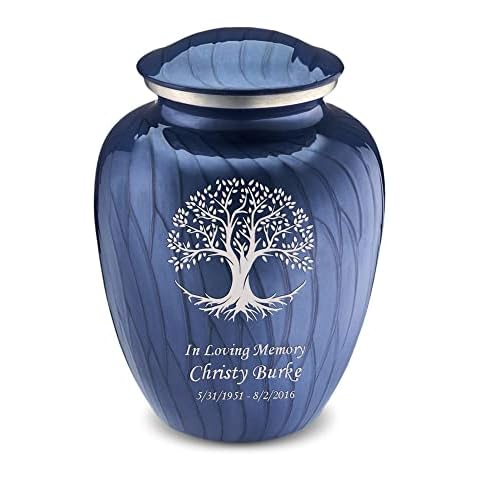 Geturns Embrace Adult Personalized Tree of Life Cremation Urns for Human Ashes I Large Pearl Cobalt Blue Funeral Urn for Men and Women I 200 lbs Cover