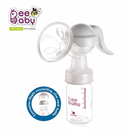 Image of BeeBaby Comfort Fit 2-in-1 Manual Breast Pump for Breastfeeding, 3 Level Adjustable Suction, Slim Neck Bottle Connector, BPA Free, Portable Hand Breast Pump for Newborn & Nursing Mothers