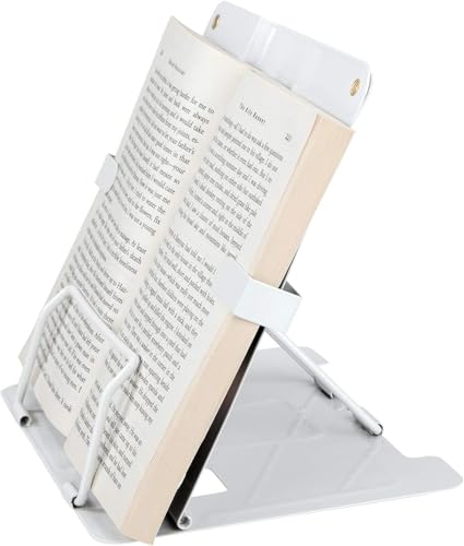 Supporto Per Libri Metallo Pieghevole Leggio Libri da Tavolo Leggio Ricette da Cucina con 6 Altezze Regolabile per Ricettario Ipad Documenti Musicale Bianca