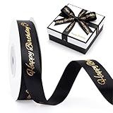 G2PLUS 15mm Schwarz Geburtstagsband mit Goldfolie Happy Birthday: 22m Dekoration Geschenkband, Satinband für Geburtstag Geschenkverpackung, Dekoration