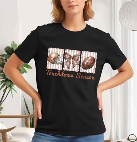 Image of Football Mom Shirt Women-Cute Touchdown Season T-Shirts Game Day Mama Short Sleeve Funny Football Tee Top