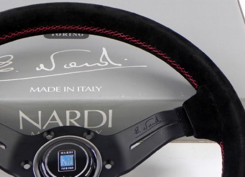 Nardi Steering Wheel - Deep Corn - 330Mm (12.99 Inches) - Black Suede Leather With Red Stitching - Classic Horn Button - Part # 6069.33.2094 #TOP2