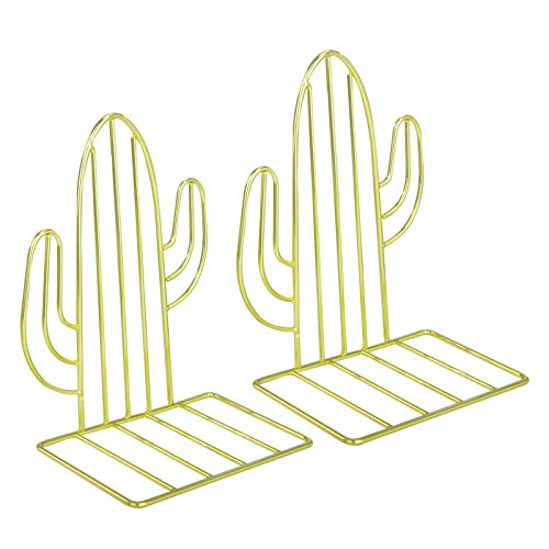 Sujetalibros de Metal, Cactus Sujeta Libros Tapón Antideslizante Soporte Hierro Sujetalibros para Organizar Libros Revistas para Escritorio, Oficina, Decoración del Hogar 2 PCS (Oro)