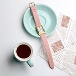 WOCCI 12mm Lug Width, Elegant Watch Band, Genuine Leather Replacement Strap with Gold Buckle (Light Pink) - Image 2