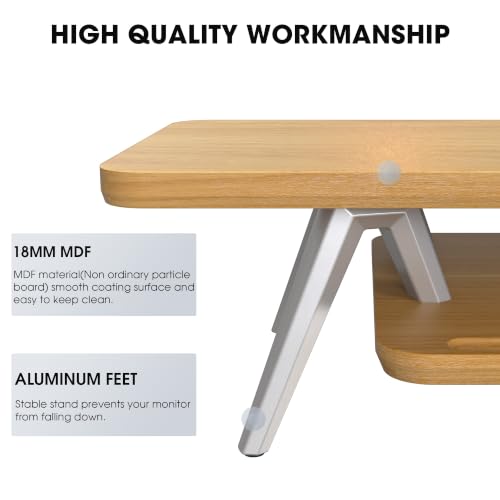 Image of Fenge Dual Monitor Stand, Monitor Stands Riser for 2 monitors, 47.2 Inch Wood Desk Shelf with Storage Organizer and Cable Management for Office Desk Accessories