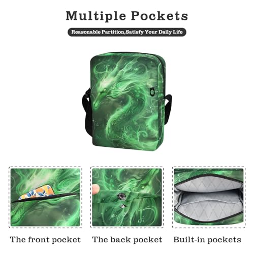 Crossbody Bag Neon Glowing Green Flame Dragon Messenger Bag for Women Men Purse Shoulder Bag Satchel Bag with Adjustable Strap 202b59492