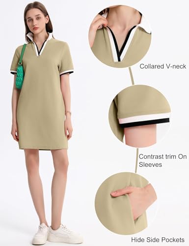Image of Kissonic Polo Dresses for Women Short Sleeve Tennis Golf Dress V Neck Summer Casual Dress with Pocket
