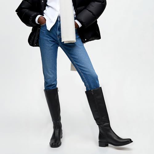 Image of QIY Knee High Boots for Women Low Heel Flat Tall Boots | Stretch Boots, Chunky Heel Womens Boots, Square Toe Heeled Fall Winter Dress Riding Long Boot with Side Zipper