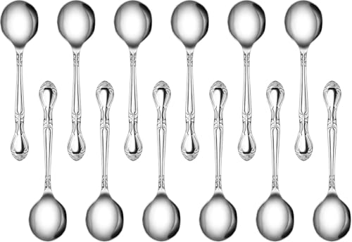 New Star Foodservice 1029529 Rose Pattern, 18/0 Stainless Steel, Bouillon Spoon, 6.1-Inch, Set of 12