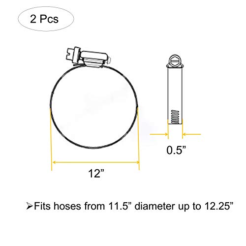 Eesteck 2Pcs 12"(Diameter) Adjustable 304 Stainless Steel Duct Clamps Hose Clamp Pipe Clamp Air Ducting Clamp Worm Drive Hose Clamps #TOP4