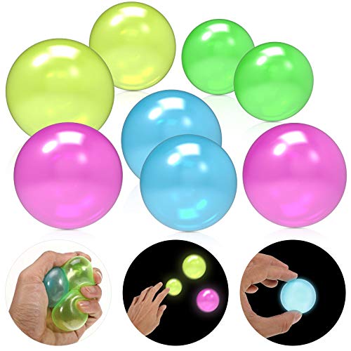 8 Pieces Fidget Balls Glow Balls Sticky Wall Balls Stress Relief Balls Sticky Ceiling Balls Ceiling Luminous Sticky Ball Fun Decompression Toy for ADHD, OCD, Anxiety