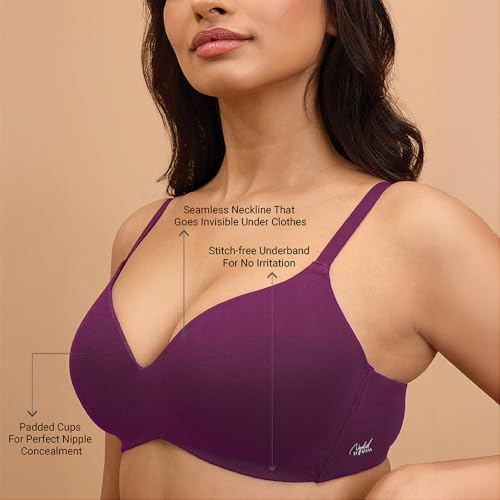 Image of NYKD (NYB013 Ultra Soft Modal Fabric Lightly Padded & Non Wired Tshirt Bra for Women | Seamless Neckline with Comfortable, Soft & Non Slip Shoulder Strap