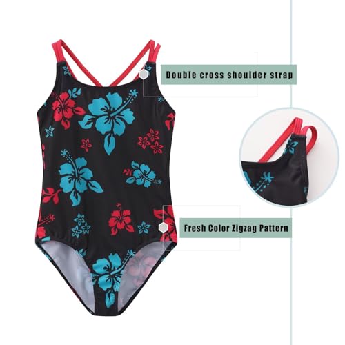 Image of Girls One Piece Swimsuits,Girls Bathing Suits with Adjustable Straps,Kids Hawaiian Floral Swimwear 3-16 Years