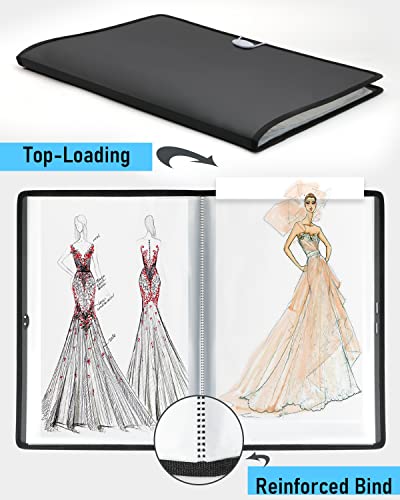 Nicpro 11X14" Art Portfolio Folder, 30 Pockets Display 60 Pages Art Painting Portfolio Binder With Clear Plastic Sleeves, Presentation Storage Book For Kids & Artists Artwork Drawing - (Black) #TOP1