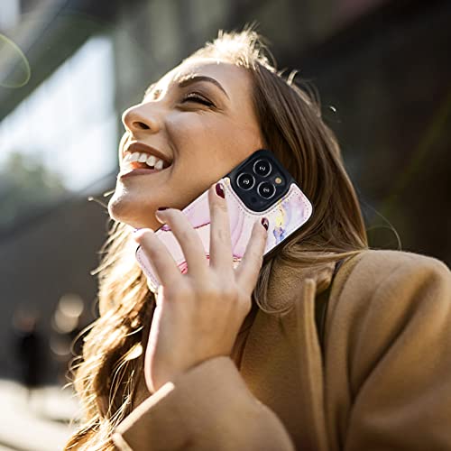 Image of HAOPINSH for iPhone 13 Pro Case Wallet with Card Holder, Pink Marble Pattern Back Flip Folio PU Leather Kickstand Card Slots Case for Women Girls, Double Magnetic Clasp Shockproof Cover 6.1 inch