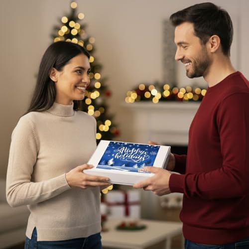 Image of Happy Holidays Cookies Gift Basket for Men Women Kids | Holiday Gourmet Corporate Food Gift INDIVIDUALLY WRAPPED | 12 Decorated Sugar Cookies Winter