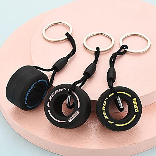 Qnqa F1 Racing Tire Key Chain,Wheel Tyre Auto Keychain,Mini Cute Tire Keyring,Soft Rubber,Car Part Model Keyfob,Automotive Part Car Gift Key Ring For Men Women Auto Accessoriest,Feel (3Pcs),Ø3.6×14Cm #TOP1