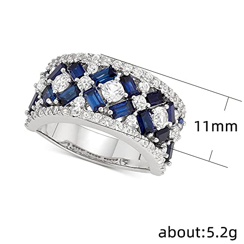 Luxury Ladies Topaz Sapphire Ring 925 Sterling Silver Wedding Ring Band Baguette and Round CZ Eternity Band Cz Fine Jewelry Party Ring for Women Gifts for Her HM072 (6)3