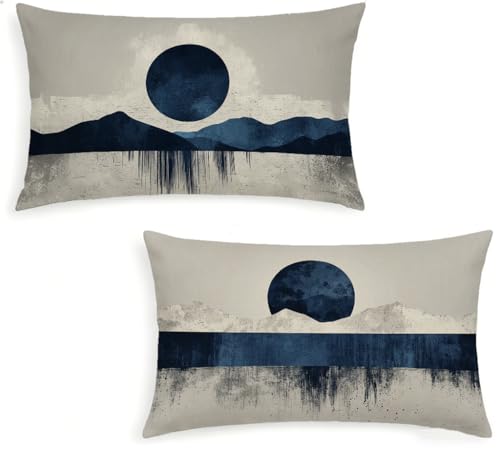 Genérico Retro Fundas Cojines 40x80 Juego de 2 Fundas de Cojines Sol Lino Cojines Rectangular Decorativos con Cremallera Oculta para Cama Decoración Sofás Sala de Estar Dormitorio Exterior -1471