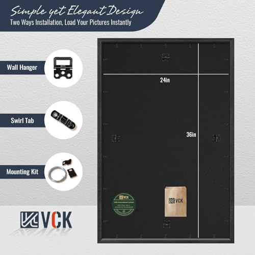 Image of VCK 24x36 Frame 2 Pack, Black Exclusive Wood, 20x30 Mat, for Picture
