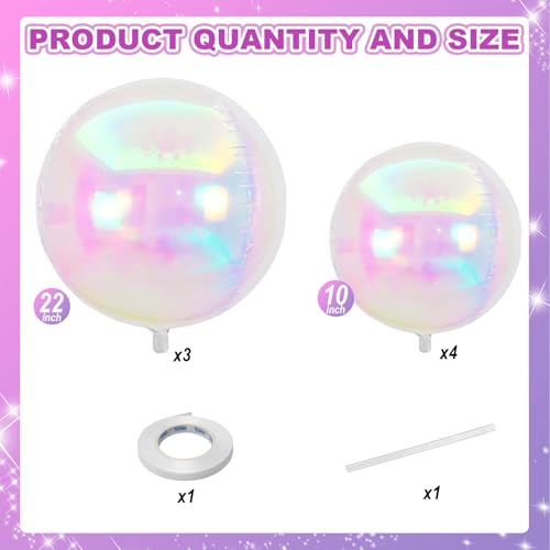 Image of Iridescent 4D Balloons 22 /10 Inch Large Holographic Round Foil Ball Balloon Iridescent Mylar Aluminum Balloons for Girls Princess Mermaid Birthday Wedding Baby Shower Rainbow Party Decorations
