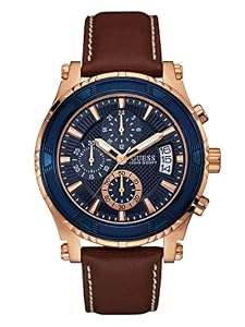 Guess Brown And Rose Gold-Tone Leather Sport Watch U0673G3