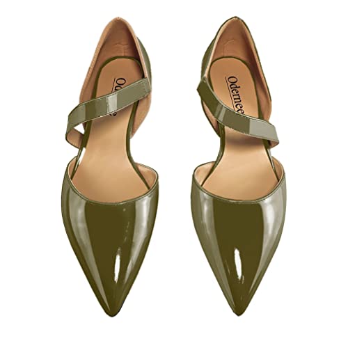Women's Fashion 2 Inch Pointed Toe Slip On Elastic Band Patent Leather Kitten Low Heel Pumps Basic Work Shoes Office Daily4