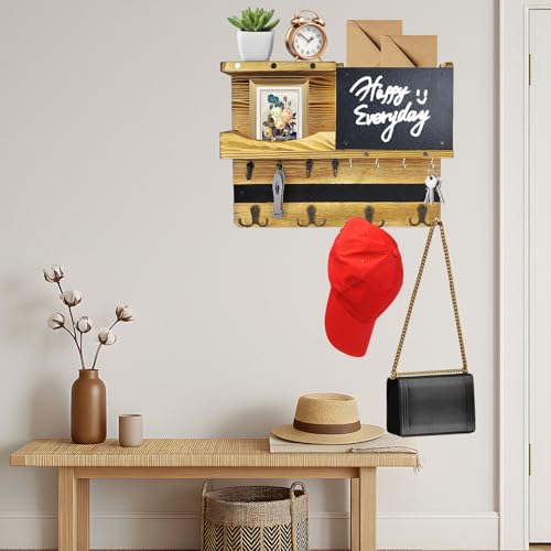 Miniatura 4 de Wholesoukyii Porta Llaves De Pared De Madera Con Compartimento De Almacenamiento, 8 Ganchos Y 4 Ganchos Dobles, Con Tablón De Anuncios, Apto Para Llaves, Sombreros, Ropa, Bolsos