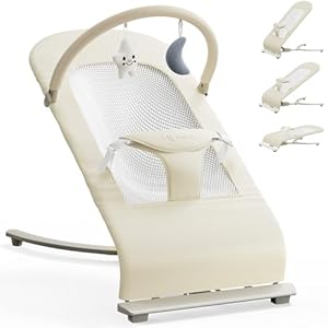 3-in-1 Portable Baby Bouncer & Rocker Chair for Newborn to Toddler – 4 Adjustable Recline Positions, Breathable Cotton Fabric, Natural Vibration, Supports Up to 33 lbs (Oatmeal Khaki)