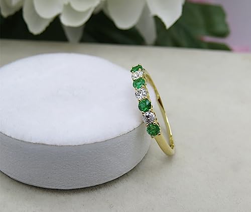 Dazzlingrock Collection 2.5mm Alternate Round Gemstone and White Diamond 7 Stone Wedding Band for Women in 14K Solid Yellow Gold4