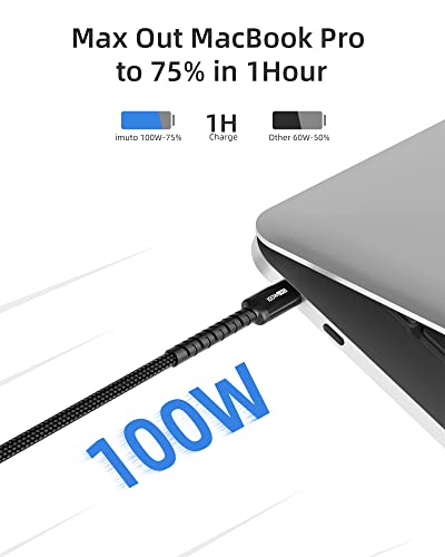 imuto USB C to USB C Cable (6.6ft, 2-Pack) 100W Fast Charging Cable Braided for iPhone 15/15Pro/15Plus/15ProMax MacBook Pro 2020,iPad Pro 2020, iPad Air 4,Samsung Galaxy S23+/S23 Ultra (Black)