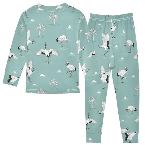 Pajama Sets Long Sleeve Cranes Palm Trees Cute Soft Comfy Sleepwear 2 Piece PJS 3-8T3
