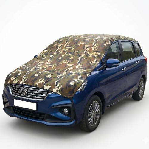 Image of Pivalo Half Car Body Cover for MUV Cars (All Models & Years) | 100% Waterproof Outdoor UV & Heat All Weather Protection | Triple Stitched 3 Layer with Adjustable Straps Cover (Military /Army)