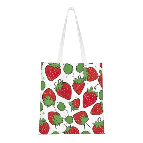 Strawberry Pattern Print Polyester Canvas Tote Bag, Worthy Shopping Bag, Ideal For Present And Daily Errands