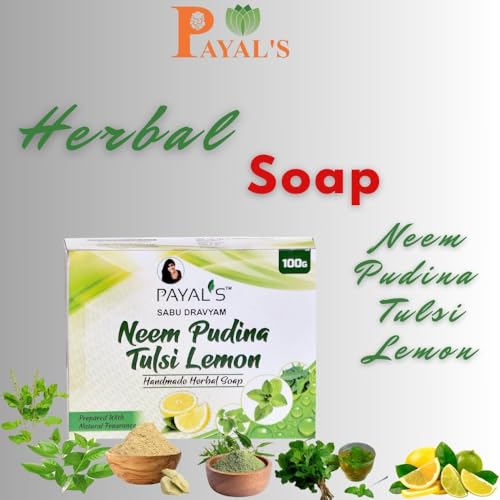 Image of Payal's Herbal Soap with Neem Pudina Tulsi Lemon | Natural Bathing Bar for Deep Cleansing, Refreshing & Skin Care | Ayurvedic, Moisturizing | Chemical-Free | 100g