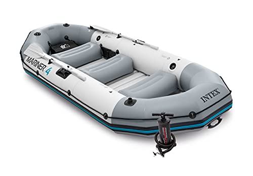 Image of Mariner 4, 4 Person Inflatable Boat for Flood Rescue, Adventure, Rafting, Fishing, with Oars & Air Pump (68376)