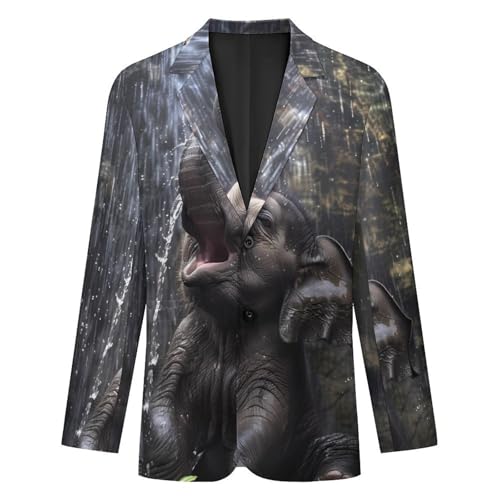 Elephant Under Waterfall Men's Suits Dress Business Formal Suit Print Jackets Coat For Wedding Party4