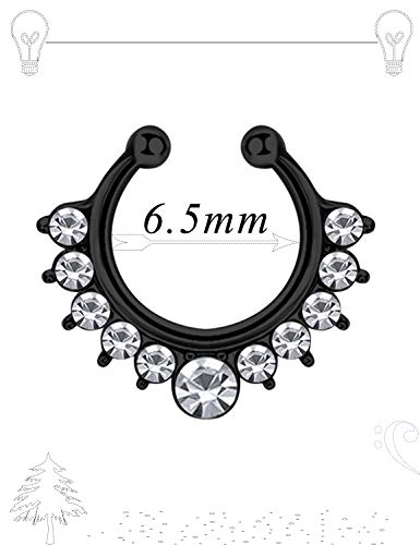 Goerhsjie Fake Nose Ring Fake Septum Clip On Faux Non Piercing Lip Ear Nose Hoop Rings Stainless Steel Body Piercing Jewelry For Women Men Girls Silver Rose Gold Black Rainbow Mix-Colors #TOP1