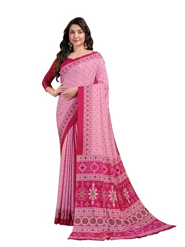 Image of Garden Vareli Floral Booti Print Crepe Saree With Unstitched Blouse Piece