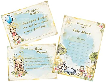 Unbala Vintage Winnie Invitations With Envelopes 12 Guests The Pooh Baby Shower Invitations For Boy Greeting Card Diaper Raffle Cards For 1st Birthday Winnie Party Favors