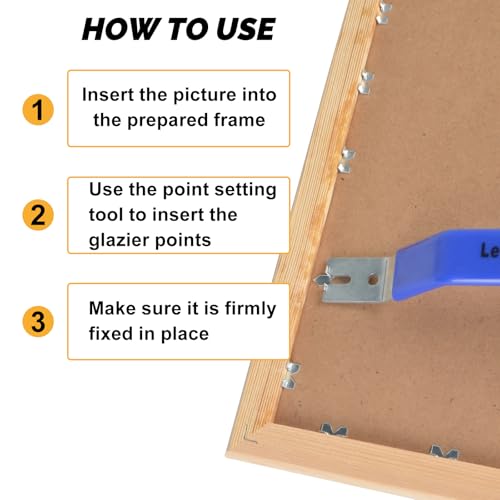 Image of Glazier Point Driver Tool, Glazier Setting Tool with 120 Glazing Push Points, Glazing Push Point Driver Tools with Blue Rubber Grip for Wooden Framing Backing Glass Picture Cross Stitch
