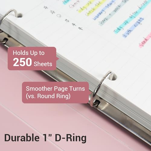 MUKAWA 1 Inch 3 Ring Binder, D-Ring Binder Holds 250 Sheets, PP Cover with Writable Spine Label, Lay-Flat Design, Letter Size 8.5x11, Lightweight for School, Office & Home Organization, 1 Pack, Pink by mukawa - Used condition - Image 6