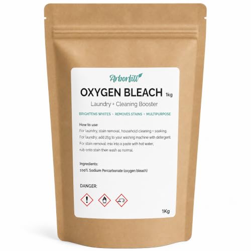 Oxygen Bleach Powder 1kg Natural Stain Remover & Non Toxic Bleach Alternative Whitens Laundry Removes Odours & Cleans Surfaces Eco Friendly Chlorine Free Vegan