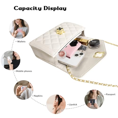 Image of Quilted Leather Crossbody Bags for Women Trendy Ladies Shoulder Purse Satchel HandBag with Chain Strap
