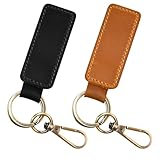 SolidSS Personalized Leather Keychains Custom Name and Date Car Key Holder for Men & Women (1 Black+1 Light brown)