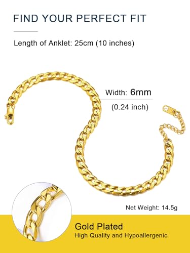 Image of ChainsPro Resizable Anklet Chain for Women Men, Figaro /Wheat /Twist Rope /Cuban Foot Bracelet-Strong with Good Clasp-18K Gold Plated(Send Gift Box)