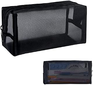 Aosbos Clear Pencil Case, Mesh Clear Exam Pencil Cases Boys, Large Capacity Stationery Pouch for School Supplies, Zipper Pen Storage Pencil Bag for Girls Kids Students School College Office, Black