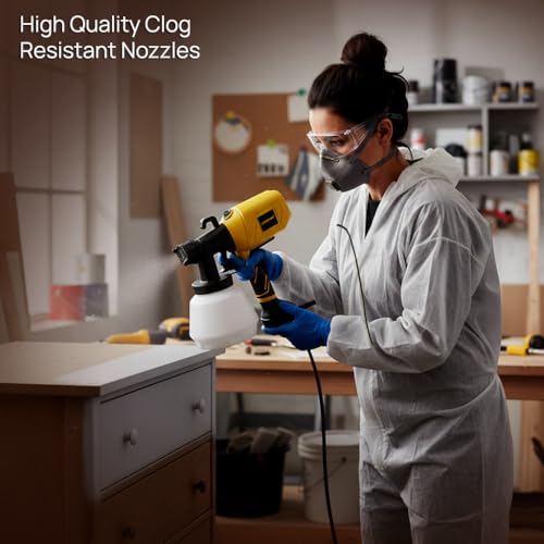 Image of Tomahawk EPS-C10 550W Electric Paint Sprayer with 100% Copper Motor, 1000ml Tank, 3 Nozzles (1.0 /1.8 /2.5mm), HVLP High Flow 800ml /min for Home & DIY Painting (Yellow)